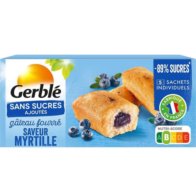 3175681231818 - Gerblé Sans Sucres Ajoutés - Gateau Fourré Saveur Myrtilles Sans Sucres Ajoutés -89% de sucres en moins