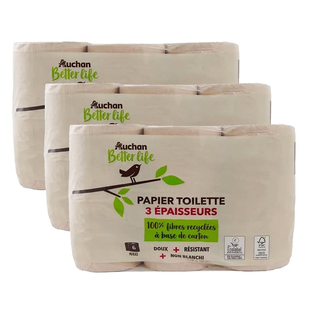 2050000416118 - Auchan Better Life - Papier toilette non blanchi 3 épaisseurs