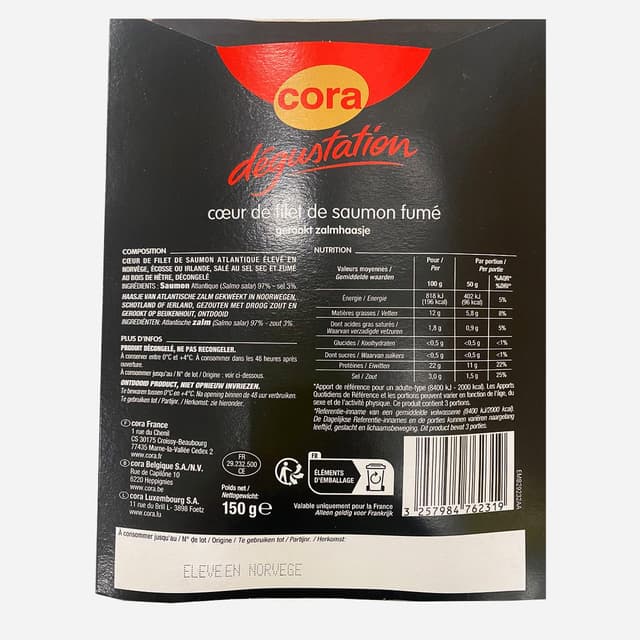 3257984762319 - Cora Dégustation - Coeur de Filet de Saumon Fumé