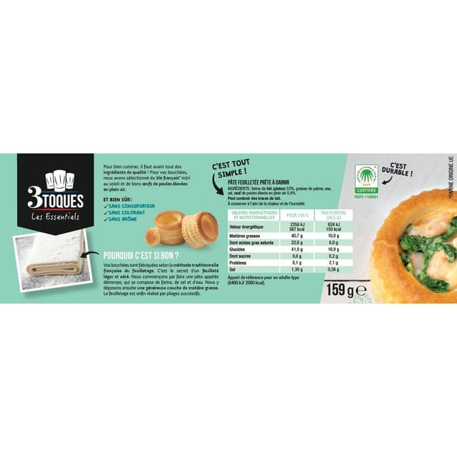 3162150030720 - Les 3 Toques - 6 Bouchées Feuilletées à garnir