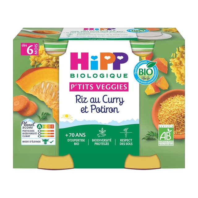 4062300381520 - Hipp - P'tits Veggies - Riz au Curry et Potiron Bio Pot Bébé Dès 6 Mois