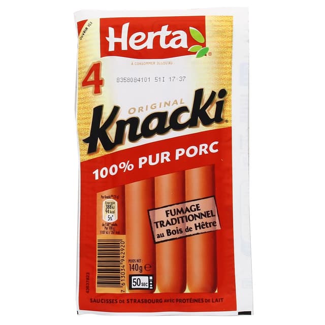 7613034942920 - Herta - Knacki Original Saucisses 100% Pur Porc, 140g