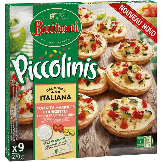 7613035113220 - Buitoni Piccolinis - 9 Mini pizzas Italiana tomates marinées, courgettes et crème fraîche légère 9x30g