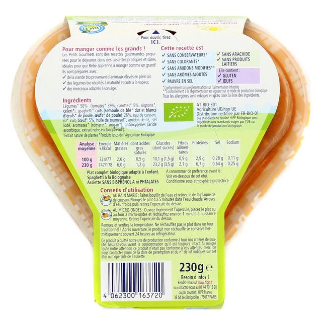 4062300163720 - Hipp - Les Petits Gourmets - Spaghetti à la bolognaise Bio Assiette Bébé Dès 12 mois