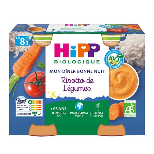4062300056220 - Hipp - Mon Dîner Bonne Nuit - Risotto de Légumes Bio Pot Bébé Dès 8 mois