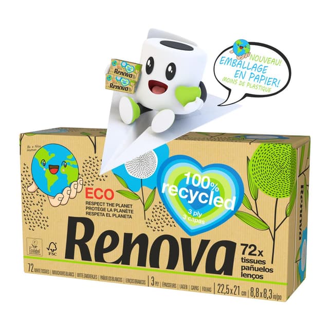 5601028029520 - RENOVA - Boîte de mouchoirs recyclés 3 épaisseurs