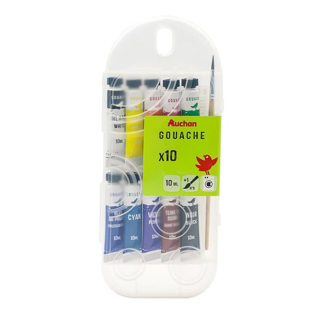 3665257369620 - Auchan - Boite de gouache avec pinceau rond N8