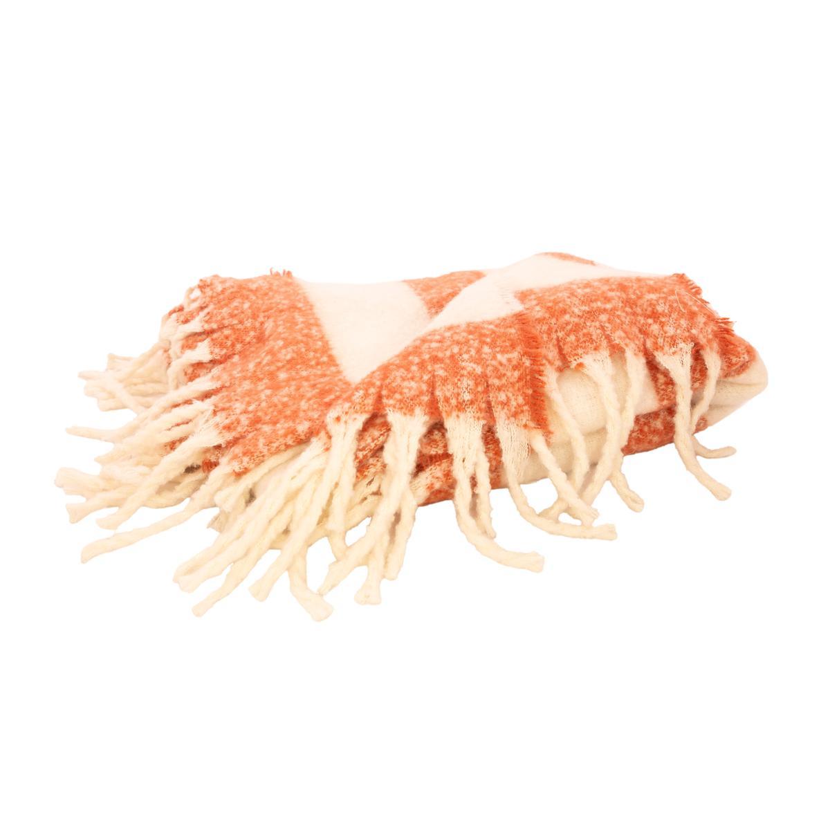 5404035710821 - Point virgule - Plaid en polyester 100% recyclé blanc/terracotta 