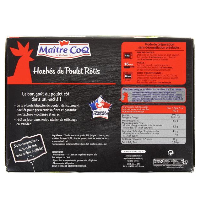 3230890843921 - Maître Coq - 8 Hachés de poulet rôtis 8x90g