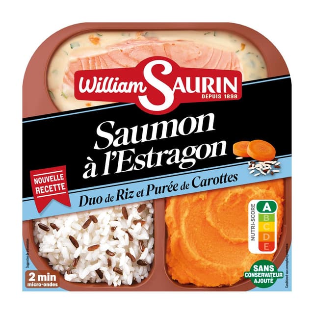 3261055954121 - William Saurin - Mon Trio Gourmand - Saumon à l'Estragon, Duo de Riz et Purée de Carottes