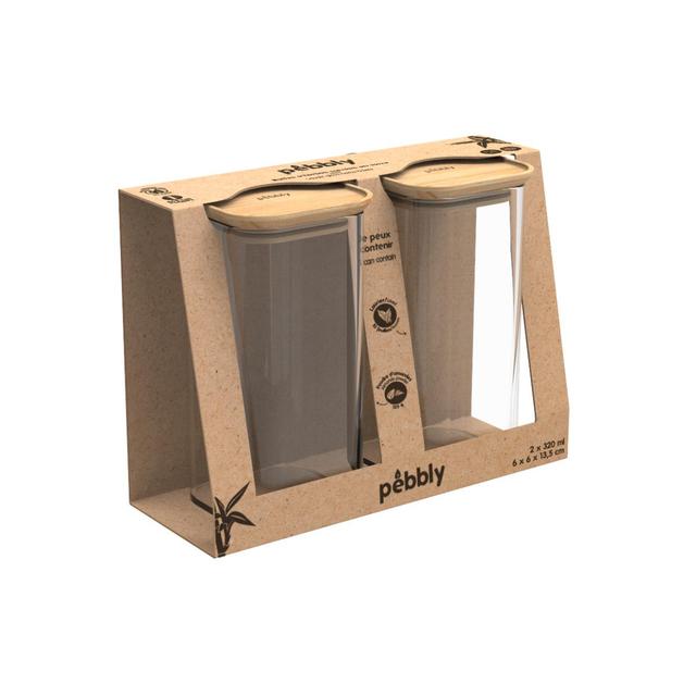 3760132816821 - Pebbly - Set de 2 Boîtes de Conservation à Épices en Verre et Bambou