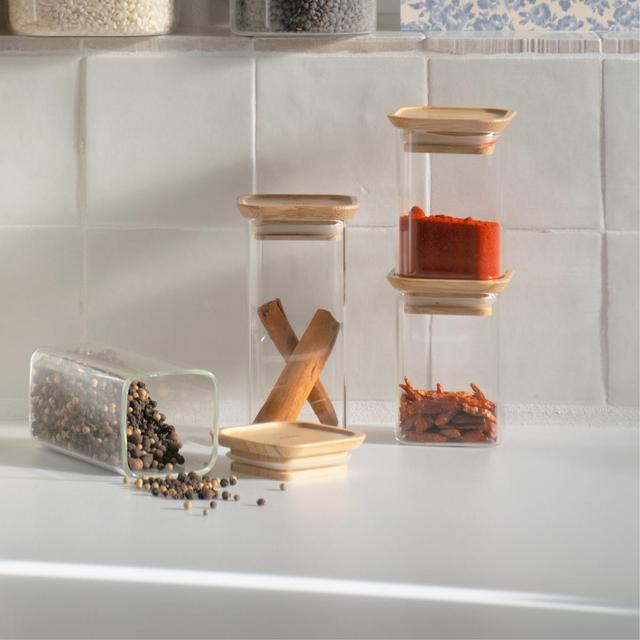 3760132816821 - Pebbly - Set de 2 Boîtes de Conservation à Épices en Verre et Bambou