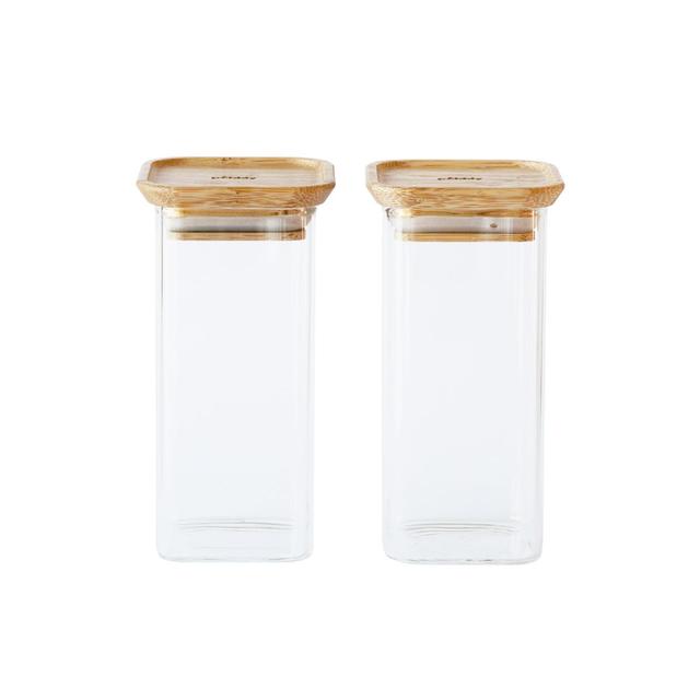 3760132816821 - Pebbly - Set de 2 Boîtes de Conservation à Épices en Verre et Bambou