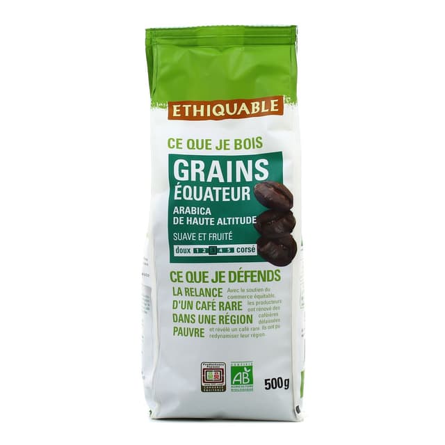 3760091727121 - Ethiquable - Commerce Equitable - Café en grains Arabica bio d'Equateur 