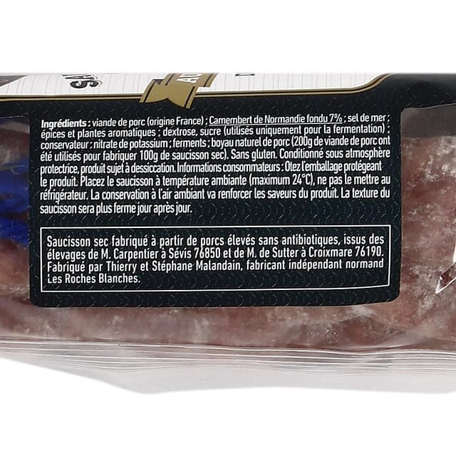 3272550000022 - Les Roches Blanches - Saucisson sec porc normand au camembert de Normandie AOP