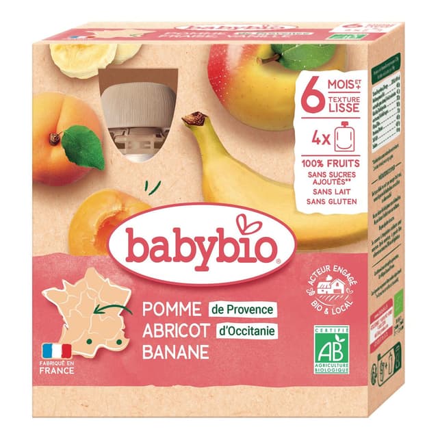 3288131540122 - Babybio - Pomme, Abricot, Banane Bio Gourde Bébé Dès 6 mois