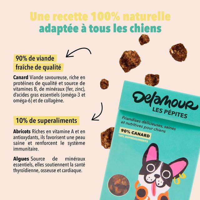 3760407550122 - Delamour - Friandise Pépites Canard Abricot- Récompense pour chien