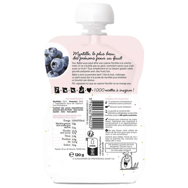3760262840222 - Popote - Myrtille Bio Gourde Bébé Dès 4/6 mois
