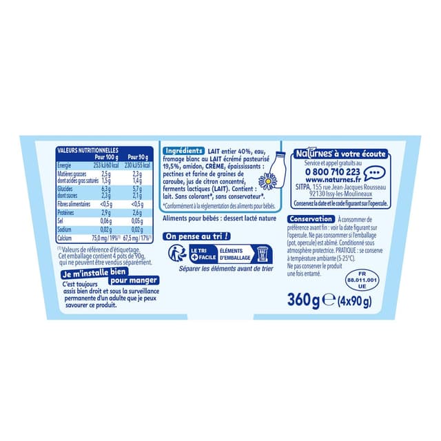 7613287930422 - Naturnes® - P'tit Onctueux - Dessert Lacté Nature Fromage Blanc Coupelles Bébé dès 6 mois