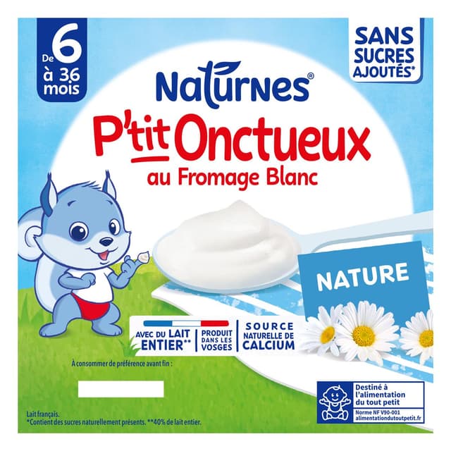 7613287930422 - Naturnes® - P'tit Onctueux - Dessert Lacté Nature Fromage Blanc Coupelles Bébé dès 6 mois