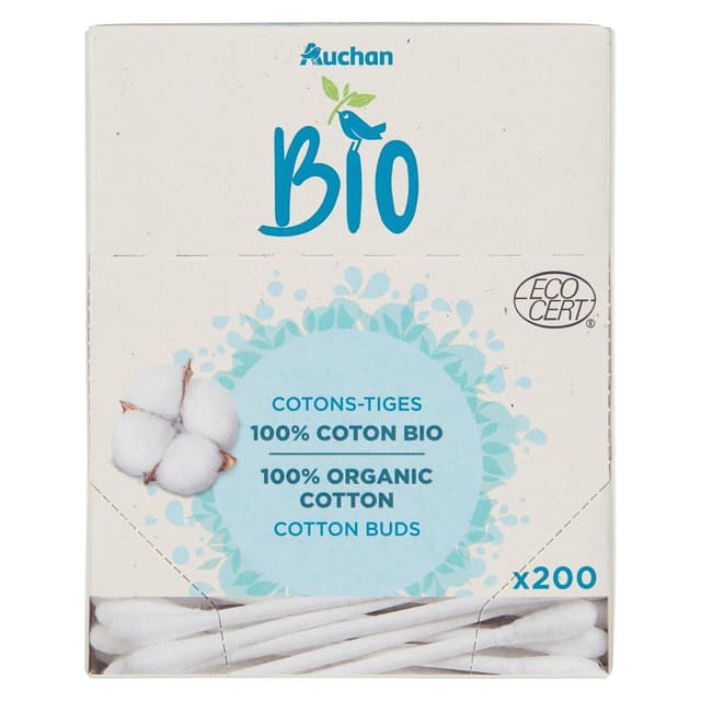3596710551422 - Auchan BIO - Cotons-tiges 100% coton bio boîte carton