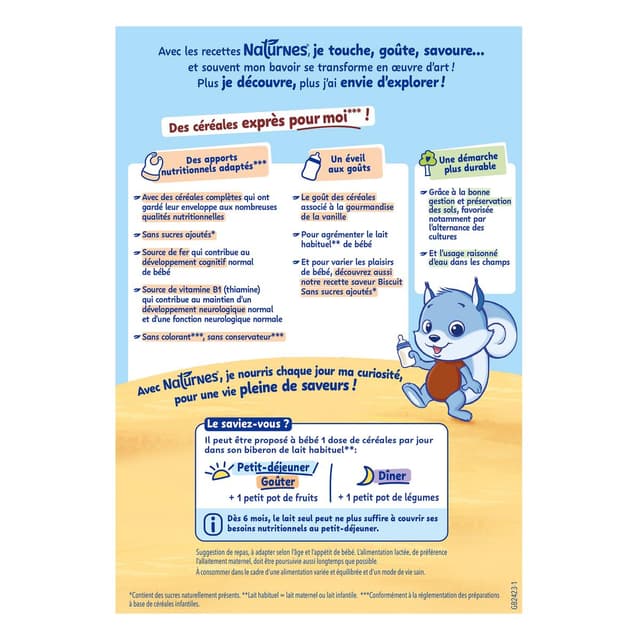 8445291052222 - Naturnes® - P'tite Céréale - Céréales Complètes Saveur Vanille Bébé dès 6 mois