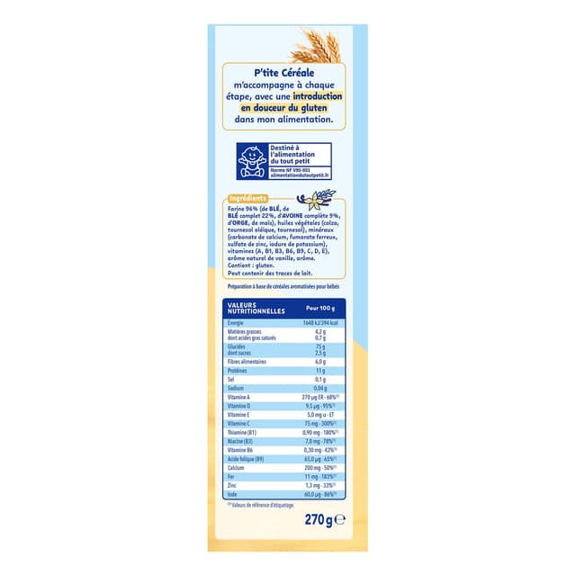 8445291052222 - Naturnes® - P'tite Céréale - Céréales Complètes Saveur Vanille Bébé dès 6 mois