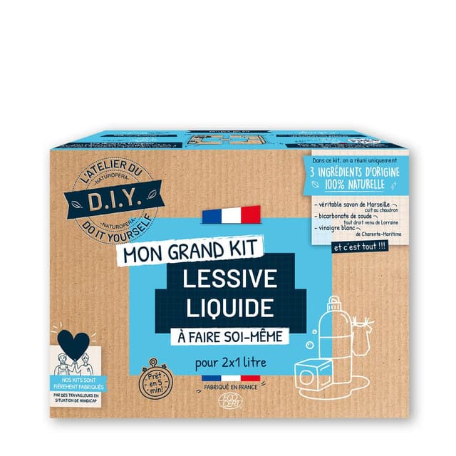 3760001765922 - L'atelier du DIY - Grands Kits 100% Naturels Ecocert - Kit Lessive 60 Lavages Ecocert 2x1L