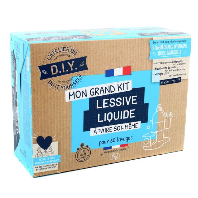 3760001765922 - L'atelier du DIY - Grands Kits 100% Naturels Ecocert - Kit Lessive 60 Lavages Ecocert 2x1L