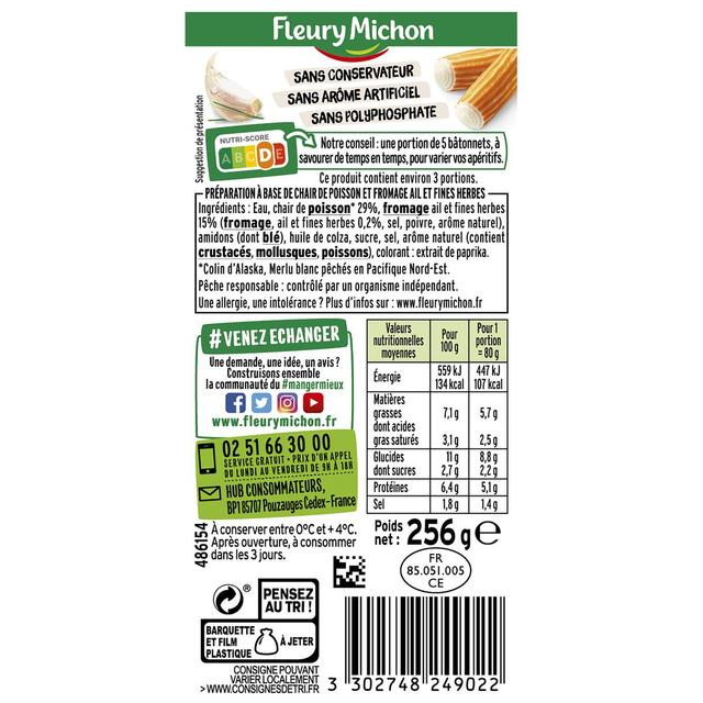 3302748249022 - Fleury Michon - Surimi Coeur Frais Ail & Fines Herbes, 256g