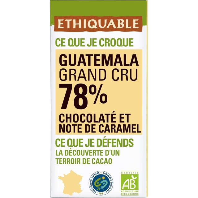 3760278861723 - Ethiquable - Commerce Equitable - Chocolat Noir Notes de Caramel 78% Cacao Bio du Guatemala