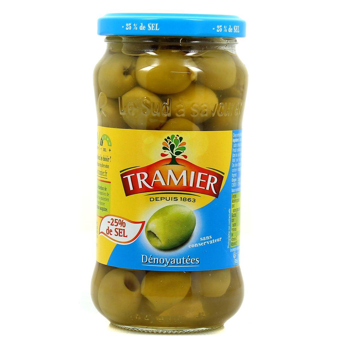 Tramier - Olives vertes dénoyautées -25% de sel en moins