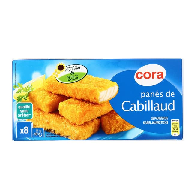 3257980177223 - Cora - 8 tranches panées de filet de cabillaud 8x50g