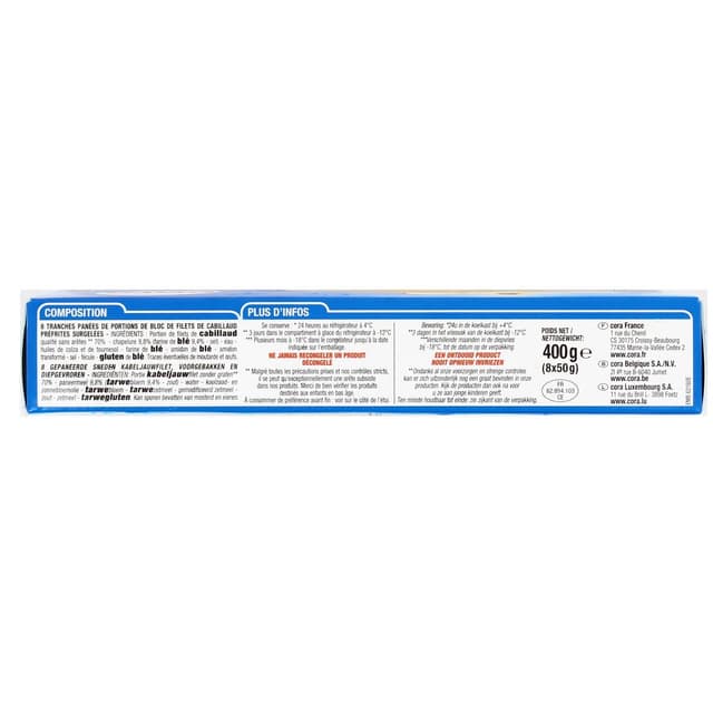 3257980177223 - Cora - 8 tranches panées de filet de cabillaud 8x50g