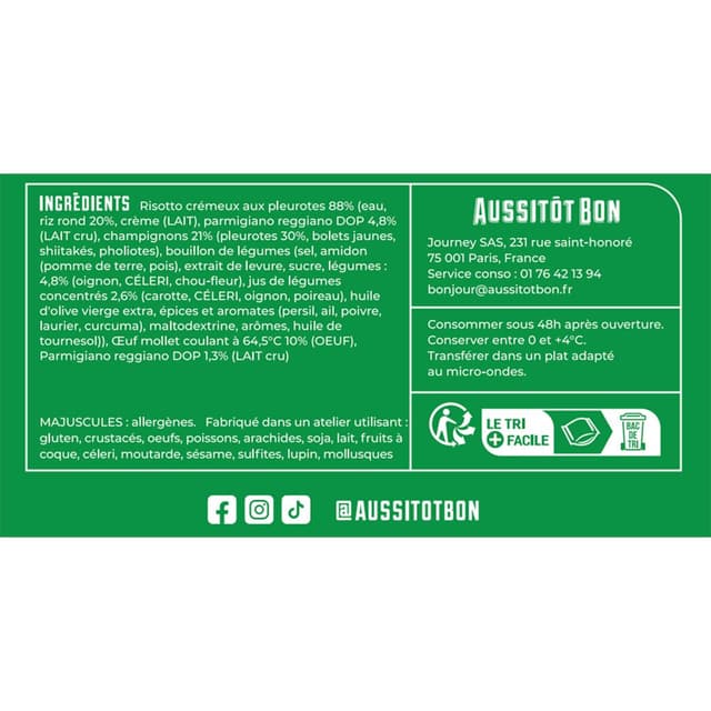 3701565400324 - Aussitôt Bon - Risotto Pleurote, Oeuf Mollet