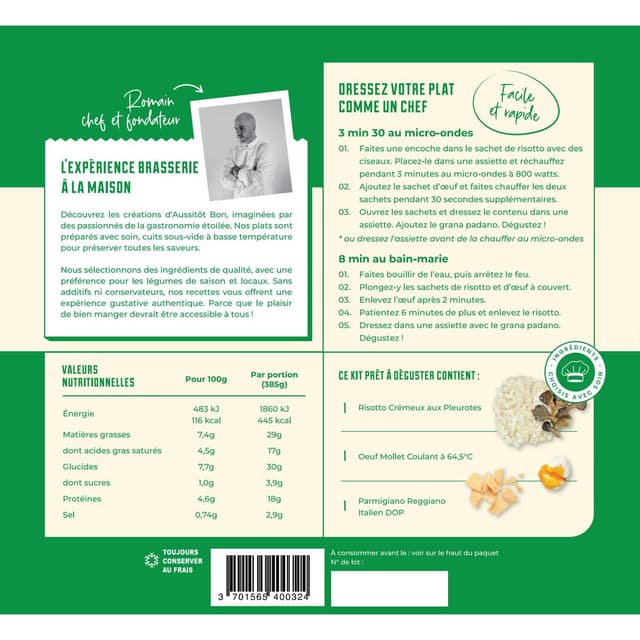 3701565400324 - Aussitôt Bon - Risotto Pleurote, Oeuf Mollet