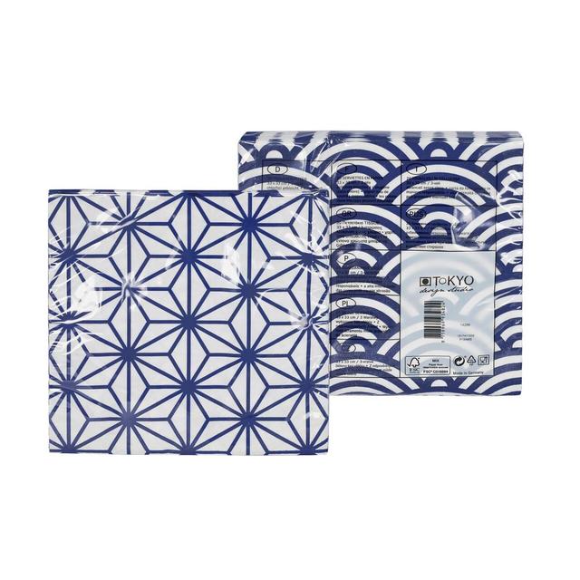 8718969934824 - Tokyo Design Studio - Serviettes en papier Nippon Blue StarWave 33 x 33 cm