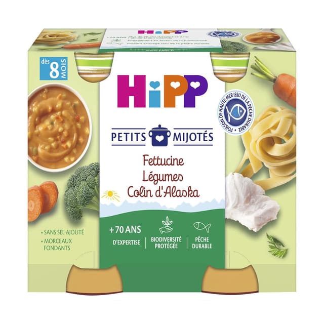 4062300445024 - Hipp - Petits Mijotés - Fettucine Légumes Colin Bio Pot Bébé Dès 8 mois