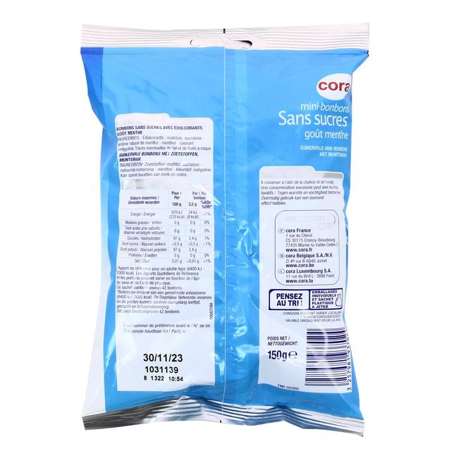 3257981937024 - Cora - Mini-bonbons sans sucres menthe