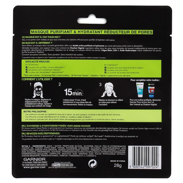 3600542097024 - Garnier - Masque tissu au charbon végétal  SkinActive purifiant et hydratant