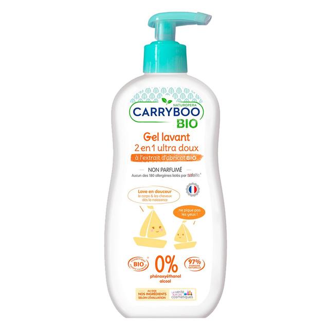 3760001762525 - Carryboo - Gel Lavant 2 en 1 ultra doux à l'extrait d'abricot Bio