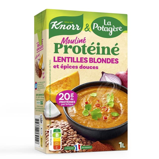 3274935203325 - Knorr & La Potagère - Mouliné Protéiné Lentilles Blondes et Epices Douces Soupe liquide en brique familiale