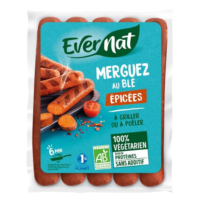 3396410254025 - Evernat - Merguez au blé épicées bio, 100% végétarien