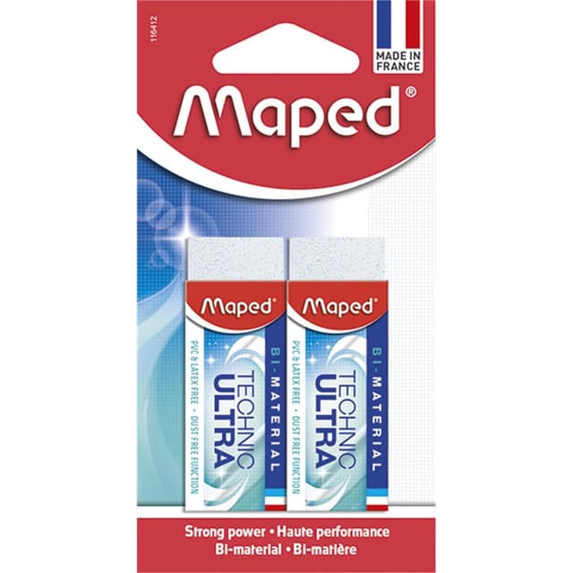 3154141164125 - Maped - Lot de 2 gommes blanches bi-matière Technic Ultra