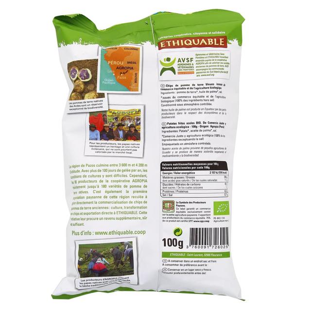 3760091726025 - Ethiquable - Commerce Equitable - Chips de pommes de terre variétés anciennes bleues bio du Pérou
