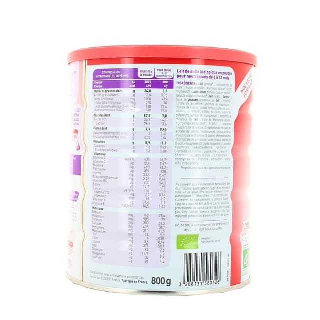 3288131580326 - Babybio - Lait bébé en poudre Optima Premium Bio 2ème âge, 6-12 mois