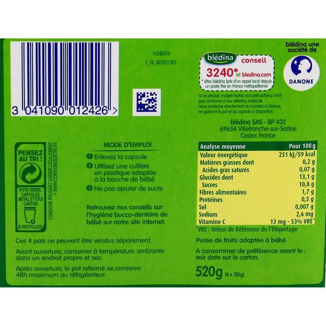 3041090012426 - Blédina - Pommes banane Pot Bébé dès 4 mois