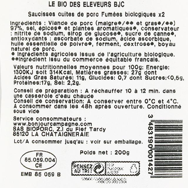 3483190001427 - Bonjour Campagne - Saucisse Fumée Bio
