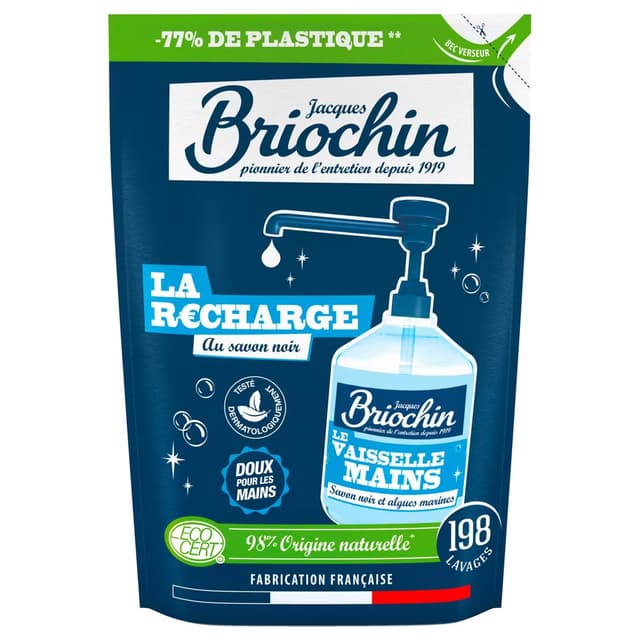 3383482295827 - Briochin - Recharge liquide vaisselle et main au savon noir et aux l'algues marine Ecocert