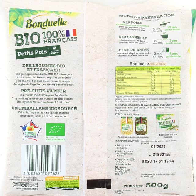 3083681097627 - Bonduelle - Petis pois Bio 100% Français pré-cuits vapeur